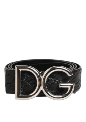 Dolce & Gabbana Black Exotic Leather DG Logo Buckle Belt - 105 cm / 42 Inches