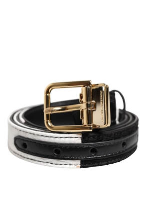 Black White Patchwork Gold Metal Buckle Belt - 80 cm / 32 Inches