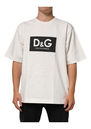 Dolce & Gabbana White Logo Print Cotton Crew Neck Men T-shirt - XL