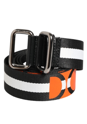 Dolce & Gabbana Black White Striped Logo Metal Buckle Belt - 85 cm / 34 Inches
