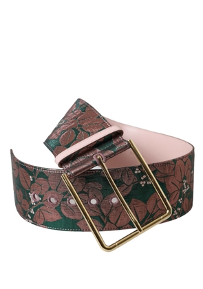 Dolce & Gabbana Multicolor Floral Jacquard Lurex Gold Buckle Belt - 85 cm / 34 Inches