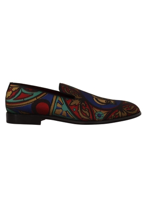 Dolce & Gabbana Multicolor Jacquard Crown Slippers Loafers Shoes - EU43/US10