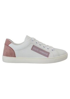 Chic White Pink Leather Low-Top Sneakers - EU35/US4.5