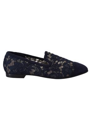 Dolce & Gabbana Blue Floral Lace Slip Ons Loafers Flats Shoes - EU36/US5.5