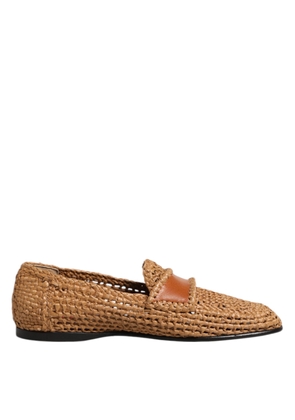 Brown Woven Raffia Slip On Loafers Shoes - EU40/US7
