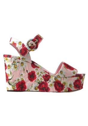Floral Ankle Strap Wedge Sandals - EU37.5/US7