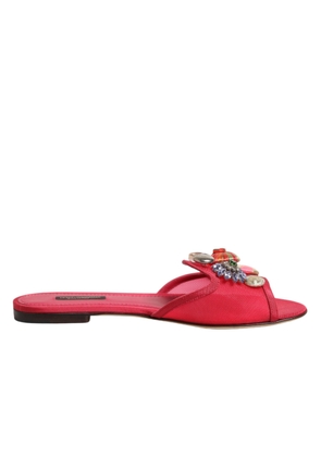 Dolce & Gabbana Red Embellished Flats Slip On Sandals Shoes - EU36/US5.5