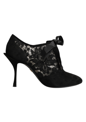 Dolce & Gabbana Black Floral High Heels LACE-UPS Pumps Shoes - EU38.5/US8