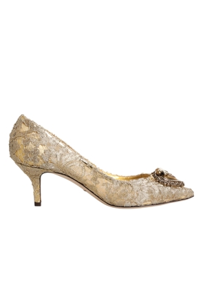 Dolce & Gabbana Gold Taormina Lace DEVOTION Pumps Shoes - EU35/US4.5