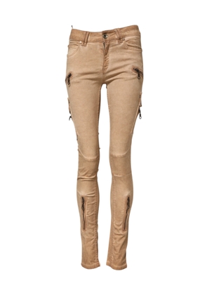 Brown Cotton Mid Waist Skinny Denim Jeans - W28