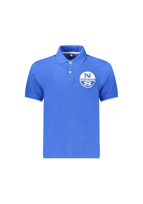 Blue Cotton Men Polo Shirt - L
