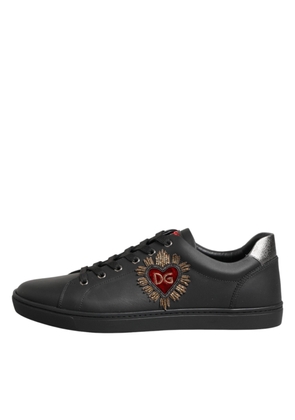 Dolce & Gabbana Black Leather Heart Embellished Sneakers Shoes - EU45/US12