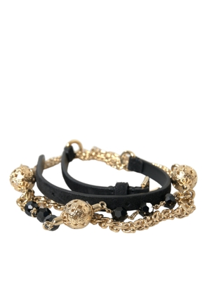 Dolce & Gabbana Black Suede Gold Chain Crystal Waist Belt - 90 cm / 36 Inches