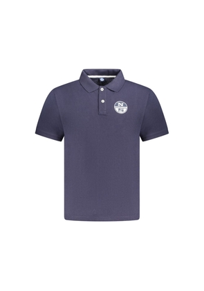 Blue Cotton Men Polo Shirt - S