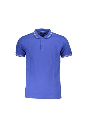 Blue Cotton Men Polo Shirt - L