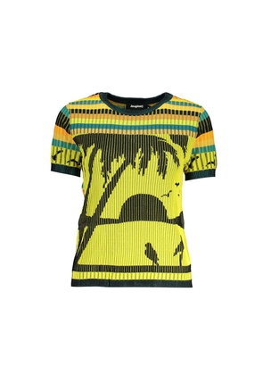 Yellow Viscose Women Sweater - L