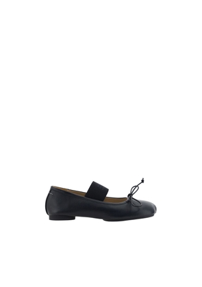MM6 Black Calf Leather Bos Taurus Ballet Flats - EU36/US6