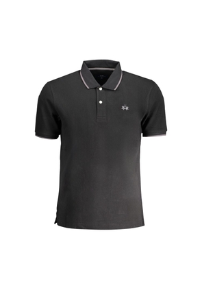 Black Cotton Men Polo Shirt - L