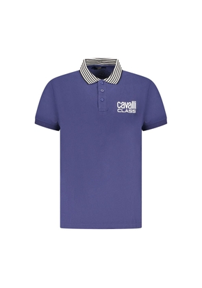 Blue Cotton Men Polo Shirt - L