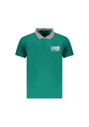Green Cotton Men Polo Shirt - L