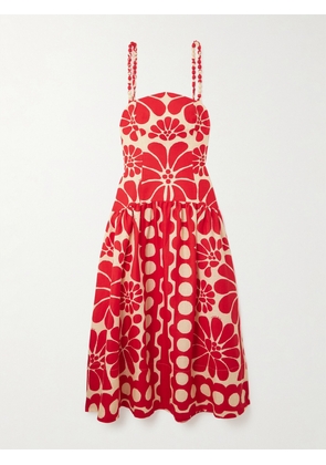 Farm Rio - Palermo Gathered Printed Linen Midi Dress - xx small,x small,small,medium,large,x large