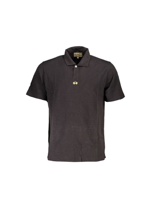 Elegant Black Cotton Polo Shirt Regular Fit - M