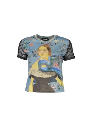 Blue Polyester Women T-Shirt - L