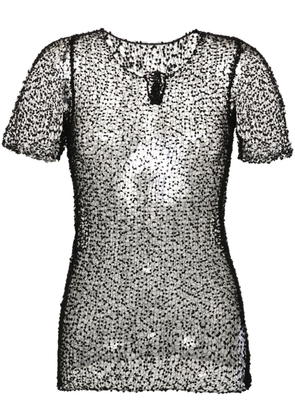 dot-embroidered semi-sheer top - S BLACK