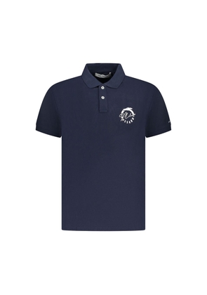 Blue Cotton Men Polo Shirt - S
