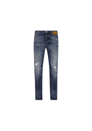 Palm Angels Blue Cotton Straight-Leg Jeans - W32