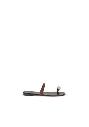 Giuseppe Zanotti Brown Calf Leather Bos Taurus Flat Sandals - EU37/US7