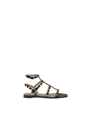 Valentino Garavani Black Calf Leather Bos Taurus Flat Sandals - EU37/US7