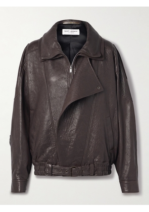 SAINT LAURENT - Oversized Textured-leather Jacket - Brown - FR 30,FR 32,FR 34,FR 36,FR 38,FR 40,FR 42,FR 44,FR 46,FR 48