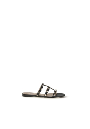Valentino Garavani Black Calf Leather Bos Taurus Flat Sandals - EU39/US9