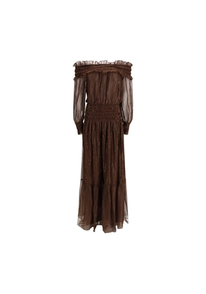 Self-Portrait Brown Silk Long Dress - 6