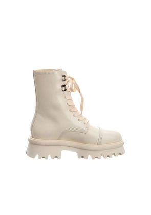 Salvatore Ferragamo White Calfskin Lace-Up Boots - EU39.5/US9.5