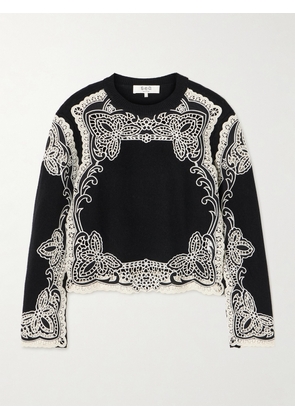Sea - Gianna Broderie Anglaise-paneled Wool Sweater - Black - xx small,x small,small,medium,large,x large