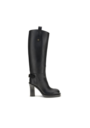 Burberry Black Calf Leather Bos Taurus High Heel Boots - EU36/US6