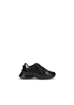PINKO Black Calf Leather Bos Taurus Chunky Sneakers - EU38/US8