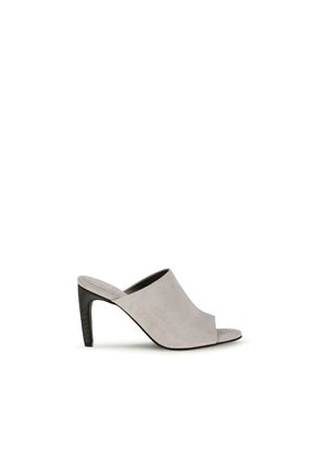 Brunello Cucinelli Gray Calf Leather Bos Taurus Mules - EU39/US9