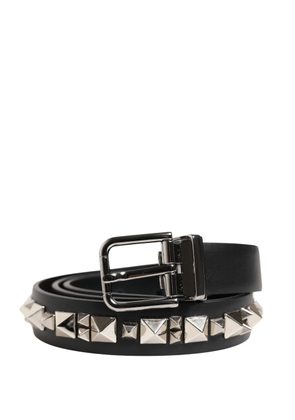 Dolce & Gabbana Black Leather Studded Silver Tone Buckle Belt - 105 cm / 42 Inches