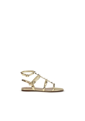 Valentino Garavani Gold Calf Leather Bos Taurus Flat Sandals - EU36.5/US6.5