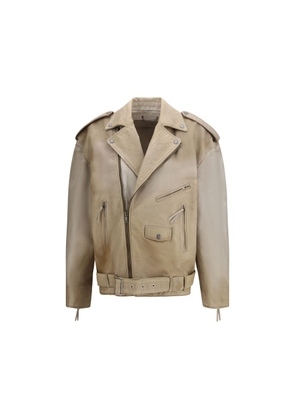 Golden Goose Beige Buffalo Leather Biker Jacket - S