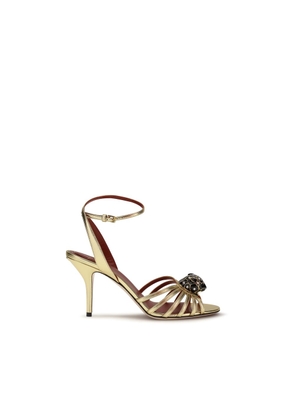 Valentino Garavani Gold Calf Leather Bos Taurus Stiletto Heel Sandals - EU38/US8