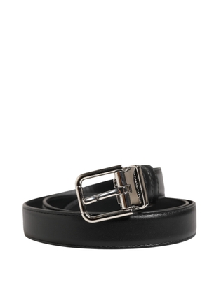 Dolce & Gabbana Men Black Classic Leather Metal Buckle Belt - 70 cm / 28 Inches