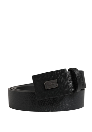 Dolce & Gabbana Men Black Calfskin Leather Square Buckle Belt - 110 cm / 44 Inches