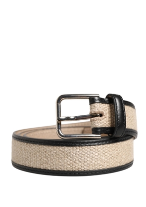 Dolce & Gabbana Men Beige Woven Leather Metal Buckle Belt - 100 cm / 40 Inches