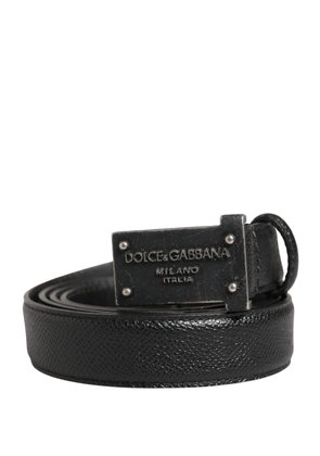 Dolce & Gabbana Men Black Calf Leather Logo Metal Buckle Belt - 105 cm / 42 Inches