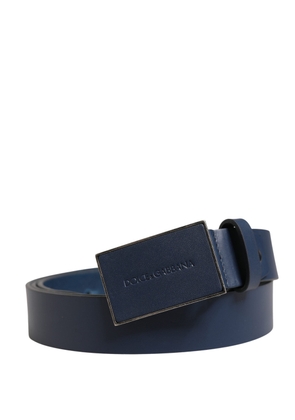 Dolce & Gabbana Men Blue Calf Leather Logo Metal Buckle Belt - 110 cm / 44 Inches
