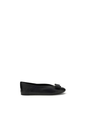 Ferragamo Black Calf Leather Bos Taurus Ballet Flats - EU38.5/US8.5